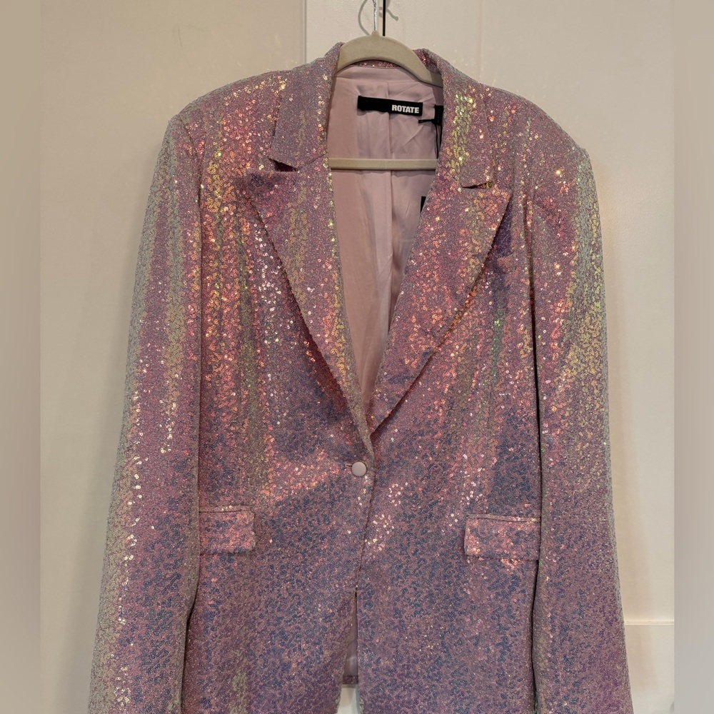 Rotate Birger Christensen Sequin Oversized Blazer in Sachet Pink NWT's Sz US 14 - Picture 8 of 15